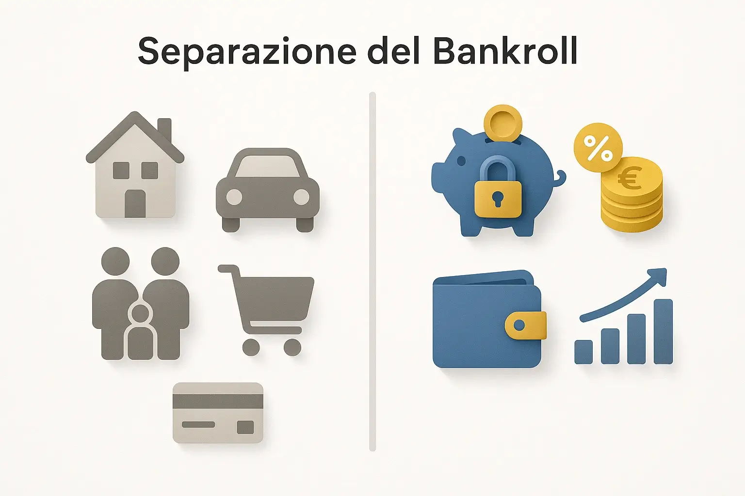 Illustrazione della separazione tra bankroll dedicato alle scommesse e finanze personali quotidiane