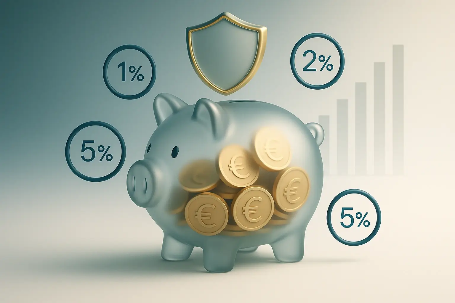 Gestione del bankroll per scommesse sportive con salvadanaio, percentuali e grafico di crescita