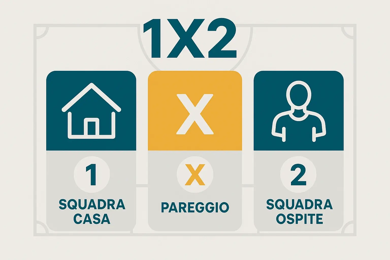 Scommessa 1X2 nel calcio: vittoria casa, pareggio, vittoria trasferta spiegata visivamente